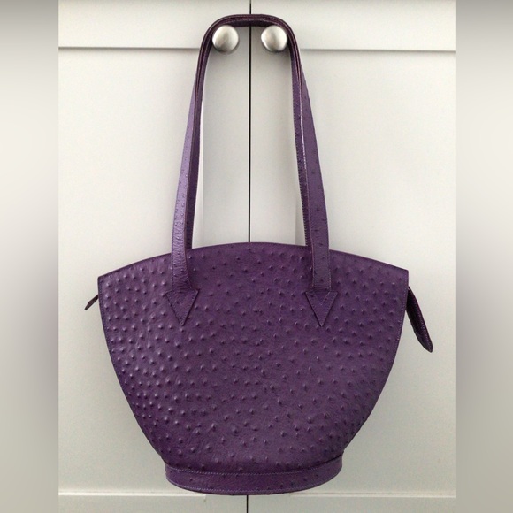 New - RARE Purple Ostrich Leather Tote Shoulder Purse Medium. - Picture 2 of 5